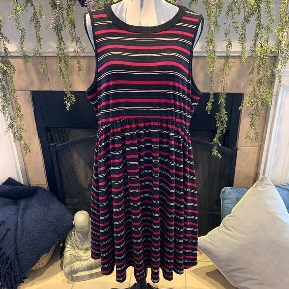 Torrid black navy and pink stripe sleeveless knit open back dress 1 - Picture 1 of 7